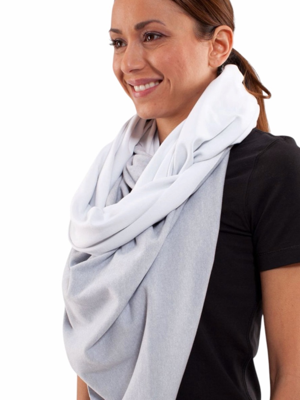 Lululemon – Scarf – Vinyasa Scarf Rulu – Stripe White Heathered Fossil – Sz. OS